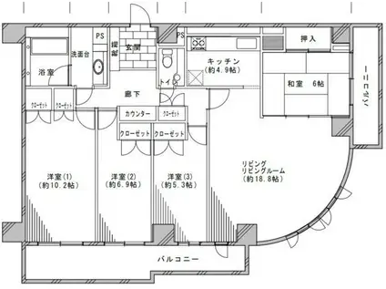 ヒルトップ横浜東寺尾(4LDK/10階)の間取り写真