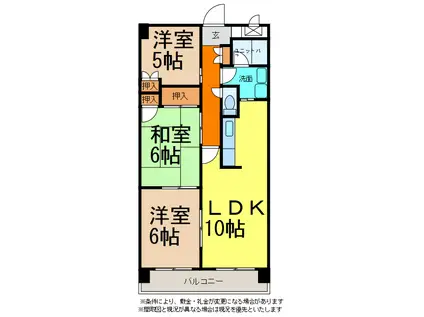 大成マンション(3LDK/6階)の間取り写真