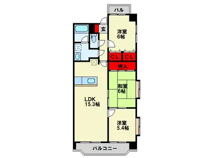 ハイツ高松II(3LDK/6階)の間取り写真