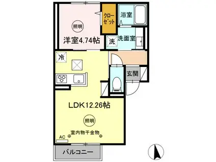 FONTAINE和賀(1LDK/1階)の間取り写真