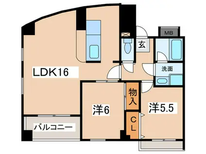 エスパシオ西田辺(2LDK/2階)の間取り写真