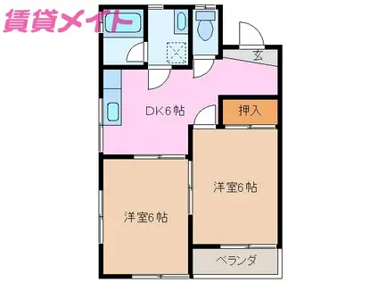 マンション海馬B棟(2DK/2階)の間取り写真