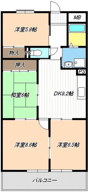 レジデンス光和III(4DK/3階)の間取り写真