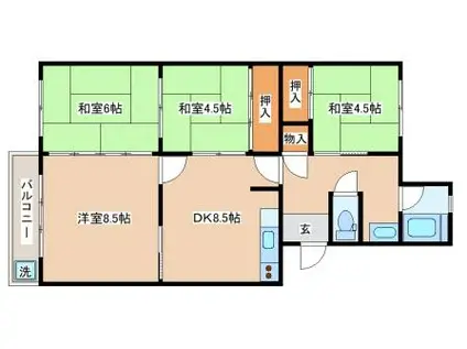 上高丸1号棟(4DK/4階)の間取り写真