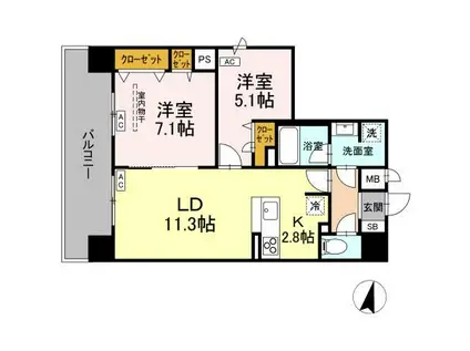 BULL HOUSE(2LDK/9階)の間取り写真