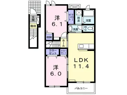 シャロン(2LDK/2階)の間取り写真