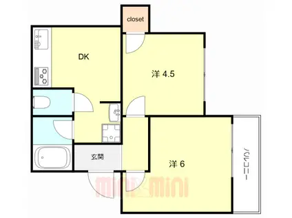 シャトー北野(1LDK/5階)の間取り写真