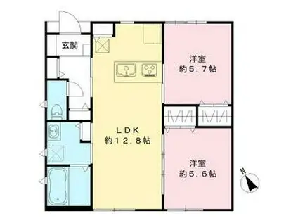 パハリート土生(2LDK/1階)の間取り写真