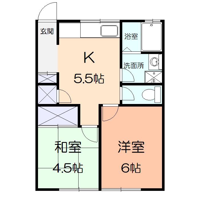 ニューハイム羽沢(2K/2階)の間取り写真