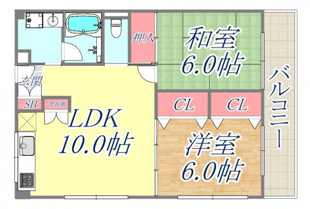 松園ハイツ(2LDK/3階)の間取り写真