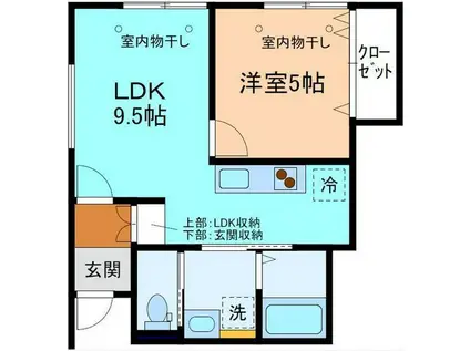 ORTENA八幡(1LDK/1階)の間取り写真