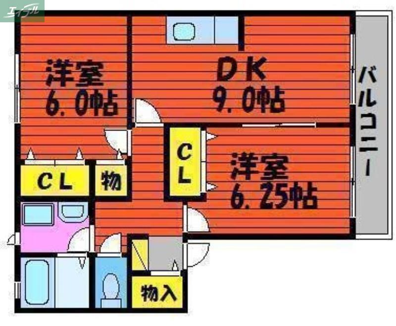 クリスタルパレス C(2LDK/2階)の間取り写真