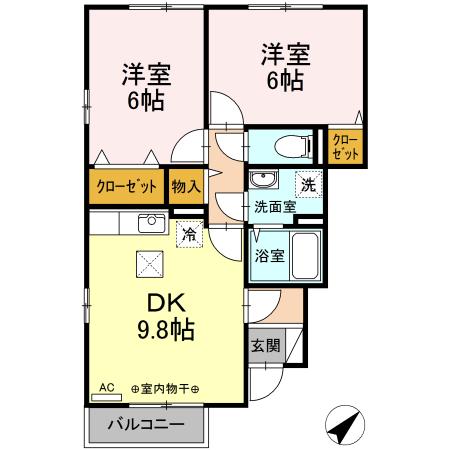 インペリアルA棟(2LDK/1階)の間取り写真