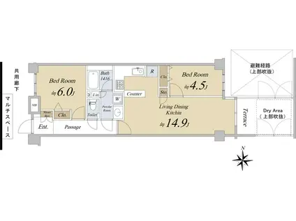 オープンレジデンシア恵比寿(2LDK/B1階)の間取り写真
