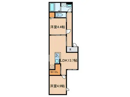 RIKO塚口(2LDK/1階)の間取り写真