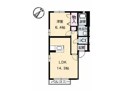 ラ・エトワール D棟(1LDK/2階)の間取り写真