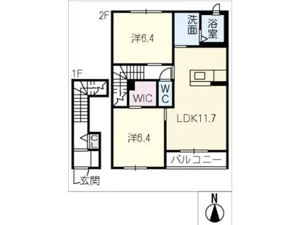 ガーデンロードB棟(2LDK/2階)の間取り写真