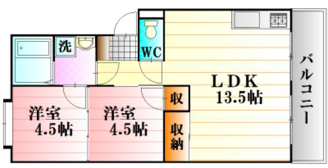 八木コーポ(2LDK/1階)の間取り写真