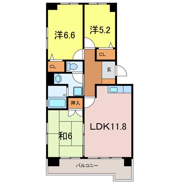 ブライトンビラ(3LDK/3階)の間取り写真