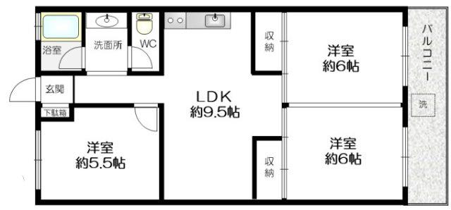 ニューハイツ新在家(3LDK/3階)の間取り写真
