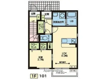 プランドール雷神(1LDK/1階)の間取り写真