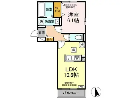 ヒルズスクエア(1LDK/1階)の間取り写真