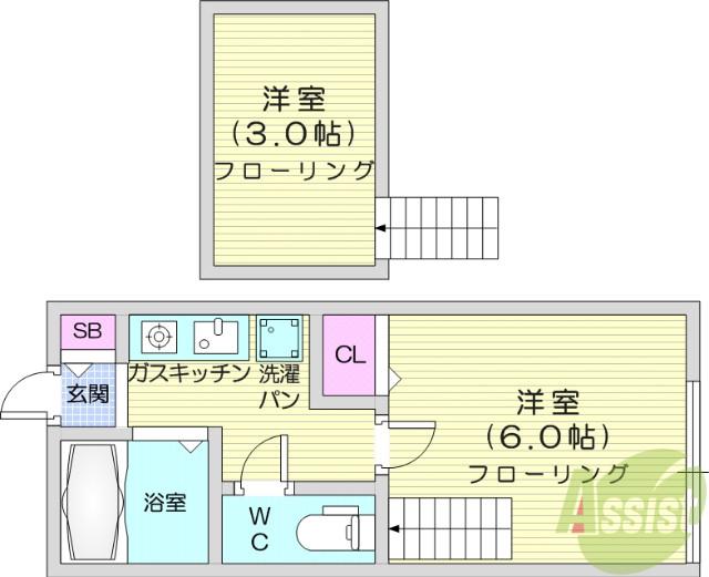 ロフティ館町(1K/2階)の間取り写真