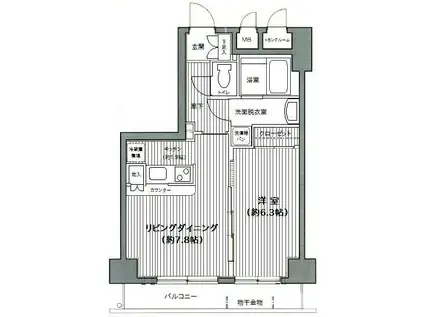グランド・ガーラ日本橋茅場町(1LDK/5階)の間取り写真