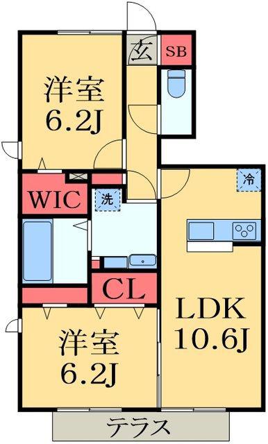 ヴェルデソーレ A(2LDK/1階)の間取り写真