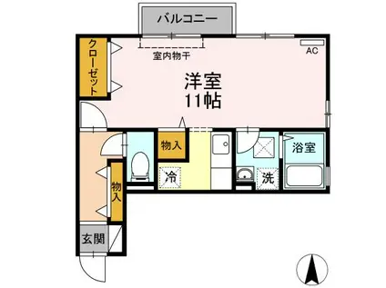 フェイバリットフラット C棟(ワンルーム/1階)の間取り写真