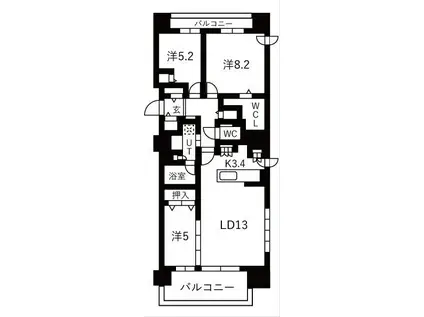 クレアホームズ札幌医大前プレステージ(3LDK/13階)の間取り写真