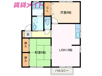 エスポワール鈴鹿A棟(2LDK/2階)の間取り写真