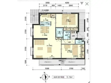 アヴィサーシャ フローラ(2LDK/2階)の間取り写真