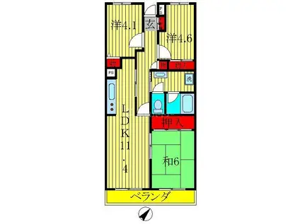 クレール新松戸(3LDK/4階)の間取り写真