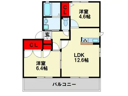 ハーティストN B棟(2LDK/1階)の間取り写真