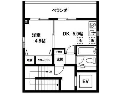 T.Kヴィレッジ(1DK/5階)の間取り写真