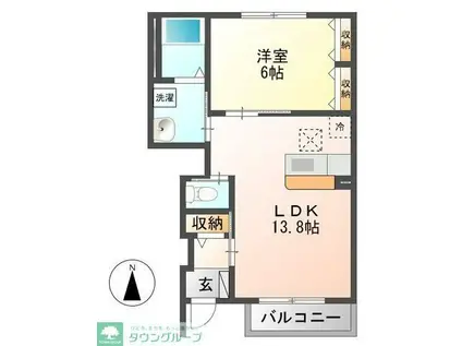 ウインズB(1LDK/1階)の間取り写真