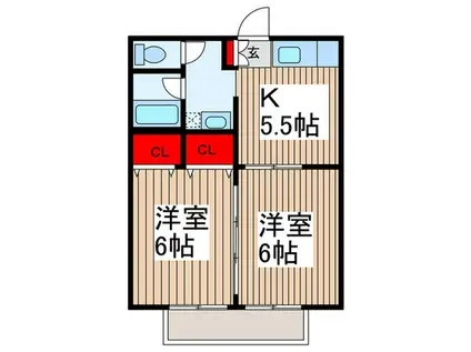 サンマリーA(2K/1階)の間取り写真