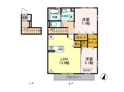 くみの木ヒルズI(2LDK/2階)の間取り写真