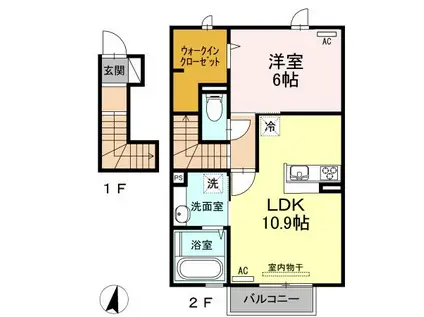 クローバーハイツ慶館(1LDK/2階)の間取り写真