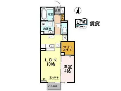 ボナールB棟(1LDK/1階)の間取り写真