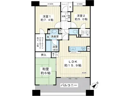 ベイシティ新浦安D棟(3LDK/9階)の間取り写真
