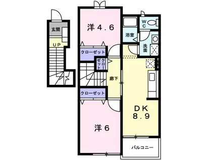 ヴェルドュールB(2DK/2階)の間取り写真