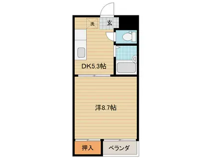 富山地鉄本線 富山駅 徒歩24分 3階建 築34年(1DK/3階)の間取り写真