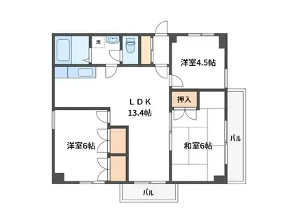 TK・パークサイド白山(3LDK/1階)の間取り写真