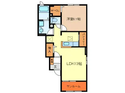 サニー カーサ(1LDK/1階)の間取り写真