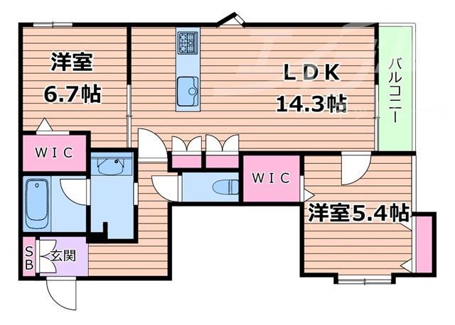 内代レジデンスサウス(2LDK/1階)の間取り写真