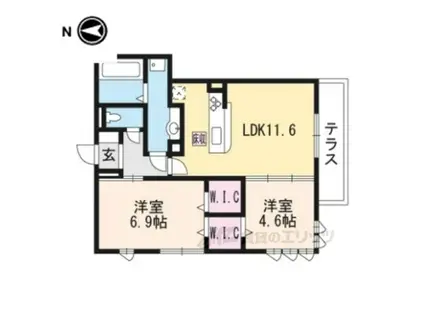 プレジール平安(2LDK/1階)の間取り写真