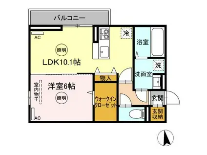 カルテット D棟(1LDK/3階)の間取り写真