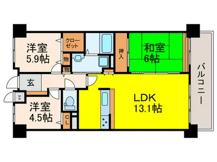 宝塚ガーデンハウス(3LDK/9階)の間取り写真